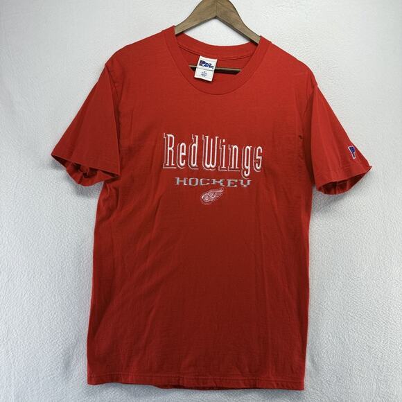 Vintage Detroit Red Wings Shirt Men's Medium Embroidered Spellout Single Stitch - Picture 1 of 10